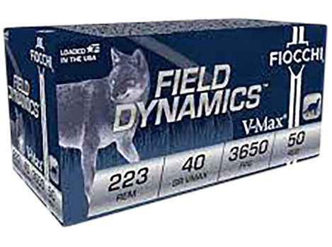 Fiocchi Field Dynamics Hyper Velocity Centerfire Ammunition, 223 Remington, Hornady V-Max, 40 Grain - 200 Cartridge Box ( 200 / 1 )