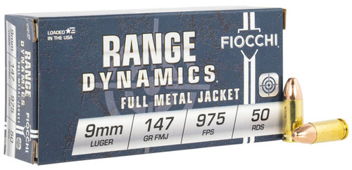 Fiocchi Range Dynamics Subsonic Centerfire Ammunition, 9mm Luger, Full Metal Jacket, 147 Grain - 50 Cartridge Box ( 50 / 1 )
