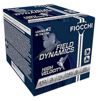 Fiocchi Field Dynamics High Velocity 410 Bore Shotshell Ammunition, 3 Inch, 1140 FPS, 11/16 Ounce, #9 Shot - 25 Cartridge Box ( 25 / 1 )