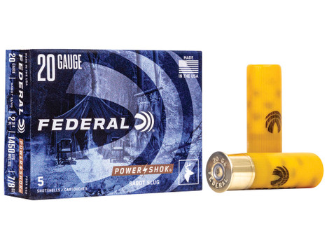 Federal F203SS2 Power-Shok Shotshell 20Gauge 2.75" 7/8oz SabotSlug Shot 5 Per Box/50 Case