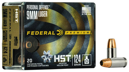 Federal Premium Personal Defense Standard Velocity Centerfire Ammunition, 9mm Luger, HST Jacketed Hollow Point, 124 Grain - 20 Cartridge Box ( 20 / 1 )