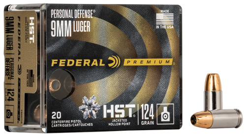 Federal P9HST1S Premium Personal Defense 9mmLuger 124gr HST Jacketed Hollow Point 20 Per Box/10 Case                                                                                                    