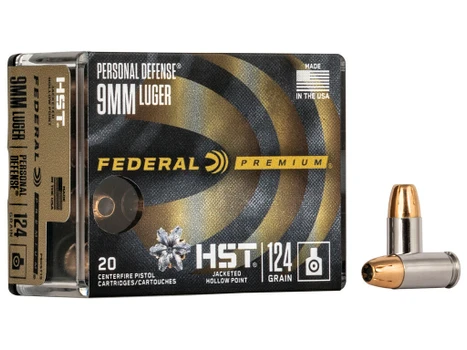 Federal P9HST1S Premium Personal Defense 9mmLuger 124gr HST Jacketed Hollow Point 20 Per Box/10 Case