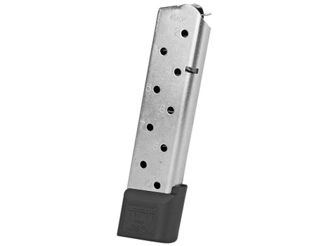 CMC Products 17150 Power Mag Railed 10rd 45 ACP Fits 1911 Government Stainless Steel w/ Black Base Pad
