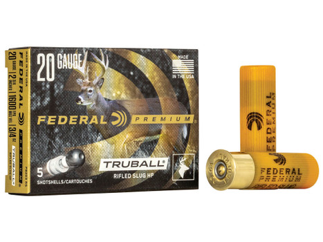 Federal PB203RS Premium Vital-Shok TruBall 20Gauge 2.75" 3/4oz RifledSlug Shot 5 Per Box/50 Case