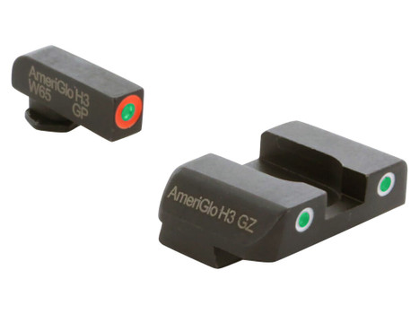 AmeriGlo GL241 Custom Classic Sight Set for Glock Green Tritium Orange Outline Front Sight-Green Tritium White Outline Rear Sight