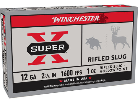 Winchester Ammo X12RS15 Super X 12Gauge 2.75" 1oz Rifled Slug Shot 5 Per Box/50 Case