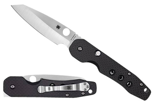 Spyderco C240CFP Smock  3.39 Folding Plain Stonewashed CPM S30V SS BladeBlack Textured Carbon FiberG10 Handle UPC: 716104012954
