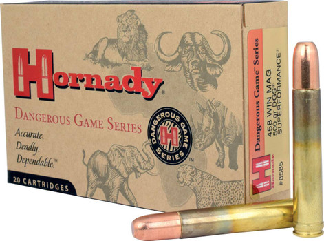 Hornady Dangerous Game Hyper Velocity Centerfire Ammunition, 458 Win Mag, Dangerous Game Solid, 500 Grain - 20 Cartridge Box ( 20 / 1 )