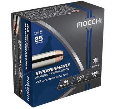 Fiocchi Hyperformance Hyper Velocity Centerfire Ammunition, 44 Rem Mag, Hornady XTP Hollow Point, 200 Grain - 25 Cartridge Box ( 25 / 1 )