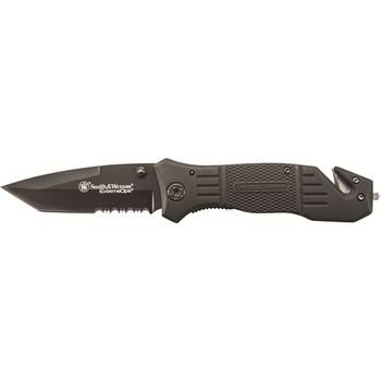 Smith  Wesson Knives SWFR2SCP Extreme Ops  3.30 Folding Tanto Part Serrated Stainless Steel Blade 4.70 Black Includes Pocket Clip UPC: 028634706174