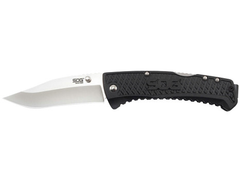 S.O.G SOG-TD1011-C Traction 3.50" Folding Clip Point Plain Satin 5Cr13MoV SS Blade Black Textured GRN Handle Includes Pocket Clip