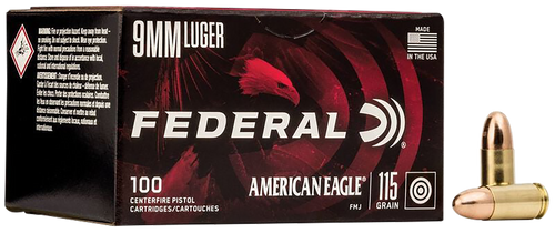 Federal AE9DP100 American Eagle Handgun 9mmLuger 115gr Full Metal Jacket 100 Per Box/5 Case                                                                                                             