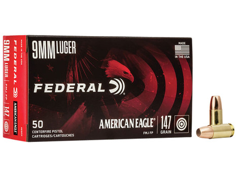 Federal AE9FP American Eagle Handgun 9mmLuger 147gr Full Metal Jacket Flat Point 50 Per Box/20 Case