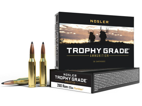 Nosler 60018 Trophy Grade 260Rem 125gr Nosler Spitzer Partition 20 Per Box/10 Case