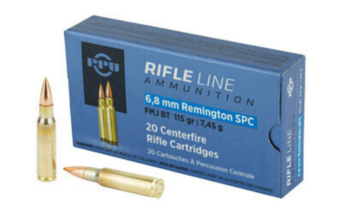 PPU, 6.8mm Remington Special, 115 Grain, Full Metal Jacket Boat-Tail, 20 Round Box UPC: 8605003812647