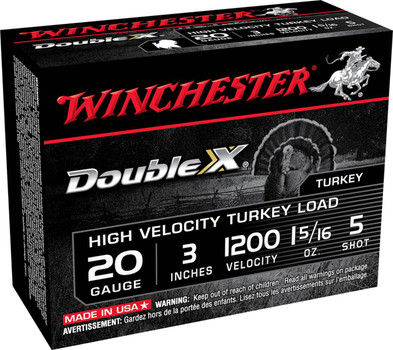 Winchester Double X 20 Gauge Shotshell Ammunition, 3 Inch, 1200 FPS, 1 3/8 Ounce, #5 Shot - 10 Cartridge Box ( 10 / 1 )
