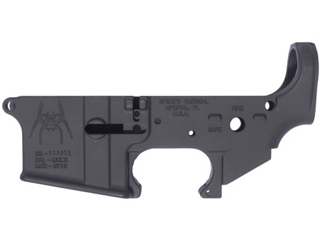 Spikes STLS018 Spider Stripped Lower Receiver with Fire & Safe Markings Multi-Caliber 7075-T6 Aluminum Black Anodized for AR-15