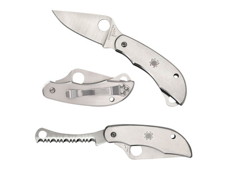 Spyderco C176P&S Clipitool Silver Stainless Steel Folding 8Cr13MoV SS 4.57"/4.59" Long Part Serrated Blade Stainless Steel Handle Features Screwdriver/Opener