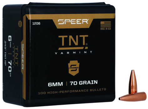 Speer 1206 TNT  6mm .243 70 gr Jacket Hollow Point 100 Per Box 5 Case UPC: 076683012067