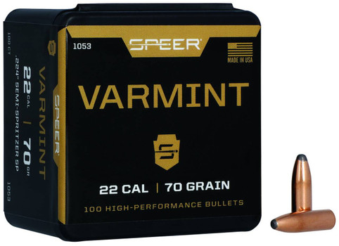 Speer 1053 Varmint  22 Cal .224 70 gr Jacketed Soft Point 100 Per Box 5 Case UPC: 076683010537