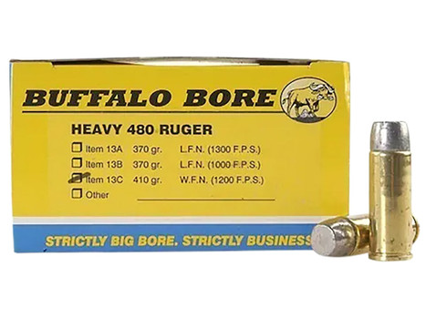 Buffalo Bore Ammunition 13C20 Heavy Strictly Business 480Ruger 410gr Wide Flat Nose 20 Per Box/12 Case