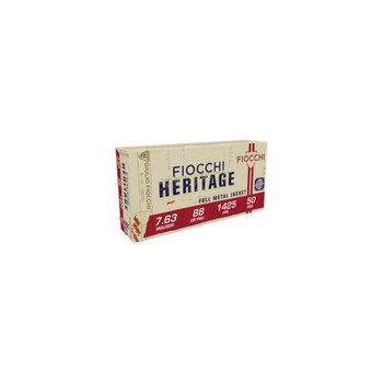 Fiocchi Heritage Hyper Velocity Centerfire Ammunition, 7.63 x 25mm Mauser, Full Metal Jacketed, 88 Grain - 50 Cartridge Box ( 50 / 1 )