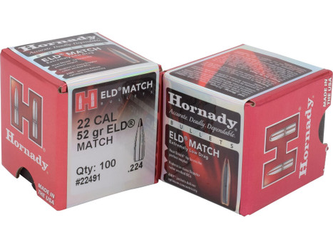 Hornady 22491 ELD Match 22 Cal .224 52 gr Extremely Low Drag Match 100 Per Box/ 40 Case