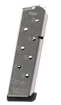 CMC Products 12131 Power Mag Plus  Stainless Steel with Black Base Pad Detachable 8rd 45 ACP for 1911 Government UPC: 705263121317