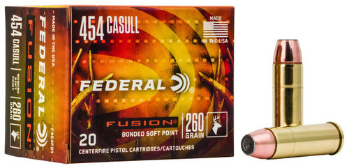 Federal Fusion High Velocity Centerfire Ammunition, 454 Casull, Fusion Soft Point, 260 Grain - 20 Cartridge Box ( 20 / 1 )