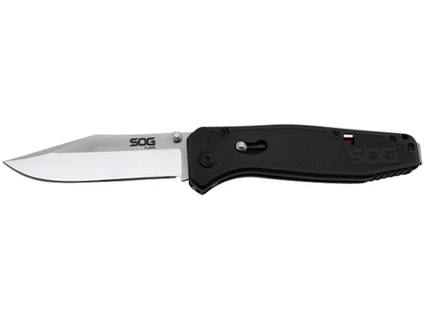 S.O.G SOGFLA1001CP Flare 3.50" Folding Plain Clip Point Satin Polished/Black GRN Handle
