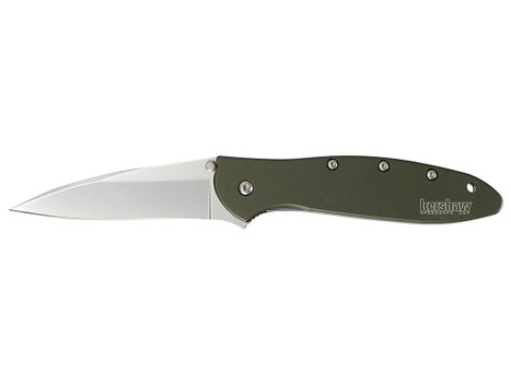 Kershaw 1660OL Leek 3" Folding Drop Point Plain Bead Blasted 14C28N Steel Blade Olive Drab Anodized Aluminum Handle Includes Pocket Clip