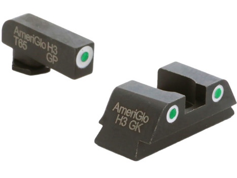 AmeriGlo GL430 Classic Tritium Sight Set for Glock Green Tritium White Outline Front Sight-Green Tritium White Outline Rear Sight
