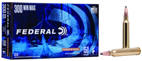 Federal Power-Shok Hyper Velocity Centerfire Ammunition, 300 Win Mag, Jacketed Soft Point, 150 Grain - 20 Cartridge Box ( 20 / 1 )