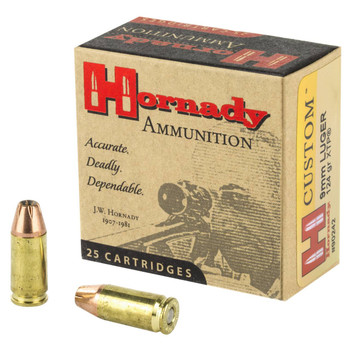 Hornady Custom Standard Velocity Centerfire Ammunition, 9mm Luger, Hornady XTP Hollow Point, 124 Grain - 25 Cartridge Box ( 25 / 1 )