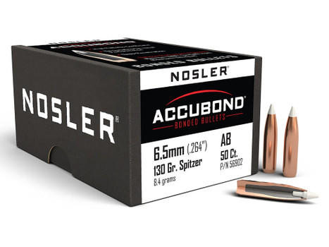 Nosler 56902 AccuBond 6.5Creedmoor 130gr Spitzer Point 50/Box