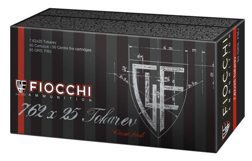 Fiocchi Heritage Hyper Velocity Centerfire Ammunition, 7.62 x 25mm Tokarev, Full Metal Jacket, 85 Grain - 50 Cartridge Box ( 50 / 1 )
