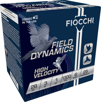 Fiocchi Field Dynamics High Velocity 28 Gauge Shotshell Ammunition, 3 Inch, 1300 FPS, 1 Ounce, #6 Shot - 25 Cartridge Box ( 25 / 1 )