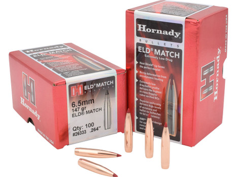 Hornady 26333 ELD Match 6.5mm .264 147 gr Extremely Low Drag Match 100 Per Box/ 15 Case