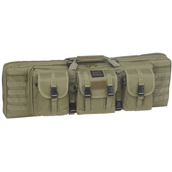 Bulldog BDT6043G Tactical Double Rifle Case 43 Green Nylon with 3 Accessory Pockets  Deluxe Padded Backstraps Lockable Zippers Holds 2 Rifles Padded Internal Divider UPC: 672352010626