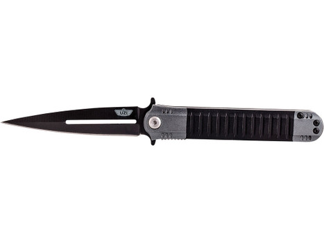 Uzi Accessories UZKFDR009 Covert 3.50" Folding Spear Point Plain Black Stainless Steel Blade Black/Gray Aluminum Handle Includes Metal Clip