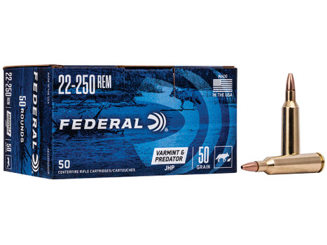 Federal AE2225050VP American Eagle Varmint & Predator 22-250Rem 50gr Jacketed Hollow Point 50 Per Box/5 Case