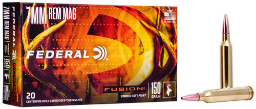 Federal Fusion Hyper Velocity Centerfire Ammunition, 7mm Rem Mag, Bonded Soft Point, 150 Grain - 20 Cartridge Box ( 20 / 1 )
