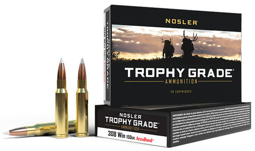 Nosler Trophy Grade Hyper Velocity Centerfire Ammunition, 308 Winchester, Nosler AccuBond, 150 Grain - 20 Cartridge Box ( 20 / 1 )