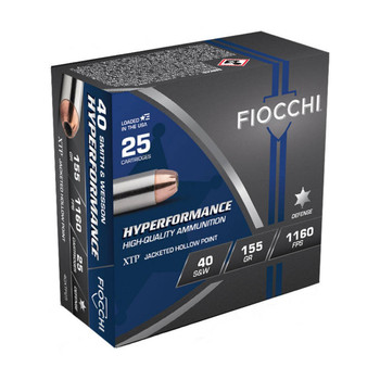 Fiocchi Hyperformance Standard Velocity Centerfire Ammunition, 40 Smith & Wesson, Jacketed Hollow Point, 155 Grain - 25 Cartridge Box ( 25 / 1 )