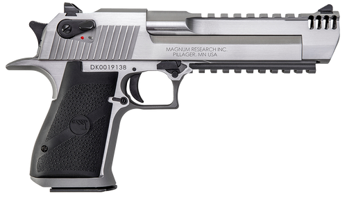 Magnum Research DE50SRMB Desert Eagle Mark XIX 50 AE 6" with Muzzle Brake 7+1 Overall Stainless Steel Black Rubber Grip                                                                                 