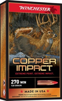 Winchester Copper Impact Hyper Velocity Centerfire Ammunition, 270 Winchester, Copper Extreme Point Lead-Free, 130 Grain - 20 Cartridge Box ( 20 / 1 )