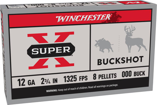 Winchester Super-X 12 Gauge Shotshell Ammunition, 2 3/4 Inch, 1325 FPS, 8 Pellet, #00 Buck - 5 Cartridge Box ( 5 / 1 )