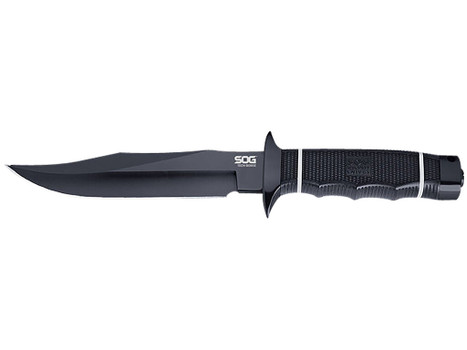 S.O.G SOGS10BK Tech Bowie 6.40" Fixed Plain Clip Point Black Hardcased TiNi AUS8 SS Blade/ Black w/ White "SOG" Logo Kraton Handle