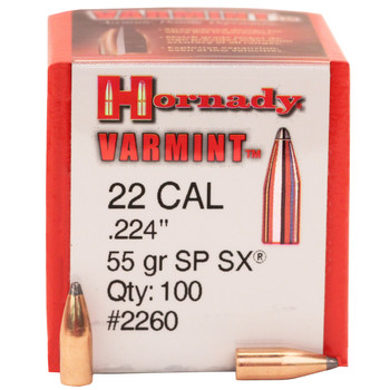 Hornady 2260 Traditional Varmint 22 Cal .224 55 gr Spire Point SX 100 Per Box 40 Case UPC: 090255222609